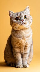 Obraz premium Cute Cat Sitting on Yellow Background.