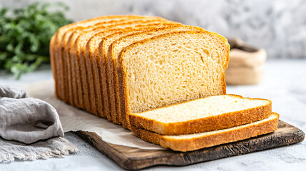 Freshly sliced gluten free bread loaf showcases its soft texture and golden crust, perfect for sandwiches or toast. Ideal for health conscious individuals seeking delicious alternatives