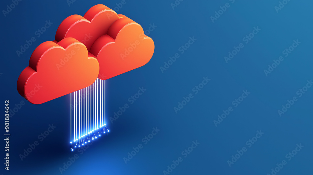 Poster bright orange clouds with digital rain falling from them create vibrant and modern representation of