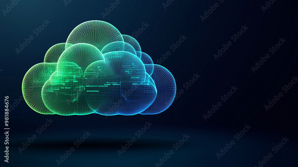 Poster a vibrant cloud shaped hologram with multiple data layers showcases futuristic design, symbolizing t