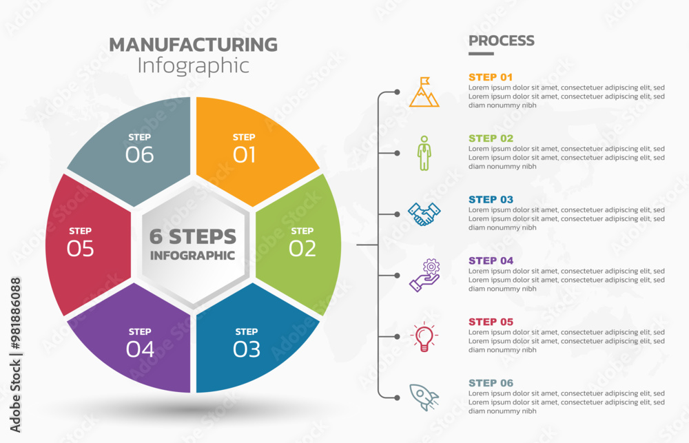 Aufkleber Visual data presentation. Cycle diagram with 6 options. Pie Chart Circle infographic template with 6 steps, options, parts, segments. Business concept. Marketing infographic vector illustration.