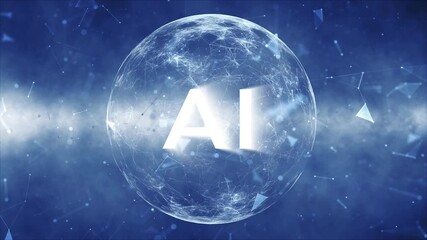 Digital artificial intelligence sphere with AI letters looping technology background. - Powered by Adobe