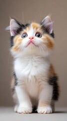 Obraz premium Cute Tricolor Kitten Looking Up.