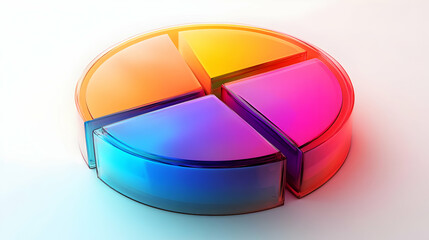 Fototapeta premium 3D Holographic Voter Demographic Pie Chart Concept: Aerial View of Glowing Segments Rotating on White Background - Ideal for Data Visualization and Infographics