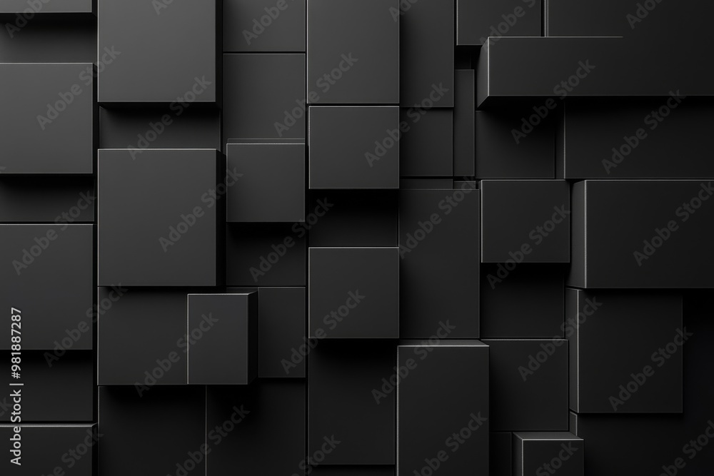 Poster abstract geometric pattern of black square blocks.