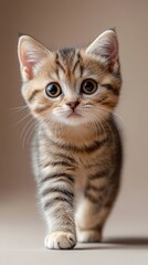 Cute Tabby Kitten Walking Towards Camera.