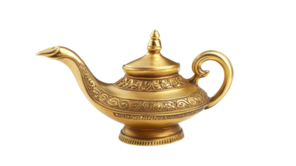 gold Arabian genie lamp on a white transparent background
