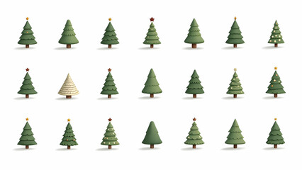 Obraz premium Christmas trees set on white background