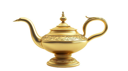 gold Arabian genie lamp on a white transparent background