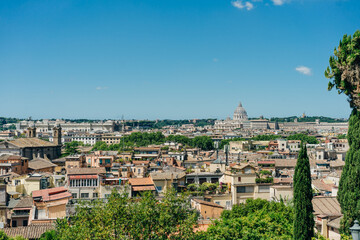 Fototapeta premium Rome, Italy - November 4 2023: View of Rome Cityscape from the Terrazza Viale del Belvedere