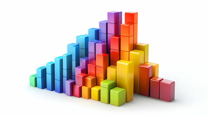Fototapeta premium 3D Bar Graph Vector Illustration of Increasing Voter Turnout Percentages Across Election Cycles - Color Coded and Labeled - Isolated on White Background with Analysis Space