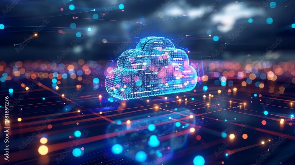 Poster modern cloud technology background with cloud computing services and digital network connections