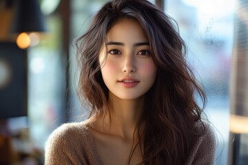 Obraz premium Portrait of Japanese woman with effortless beauty and charming smile