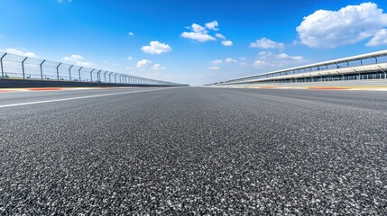 Race Track Asphalt  Empty Race Track  Asphalted Road   Formula    Grand Prix Track  Race Circuit  Blue Sky  Clouds