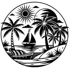 Tropical Island Palm Trees Vector Silhouette T-Shirt Design ' Palm Trees Silhouette T-Shirt' Tropical Paradise' Tropical Island T-Shirt with Palm Trees Vector Silhouette