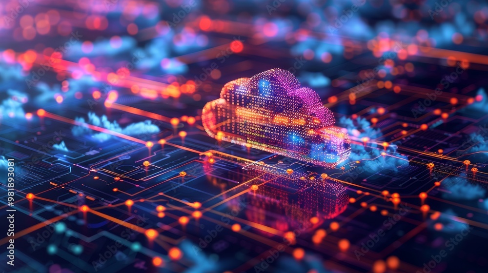 Poster cloud technology innovation background with cloud-based applications and virtual collaboration tools