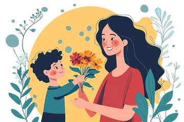 Happy Children Celebrating Teacher Appreciation with Flowers – A Heartwarming Illustration of Gratitude and Joy in a Classroom Setting