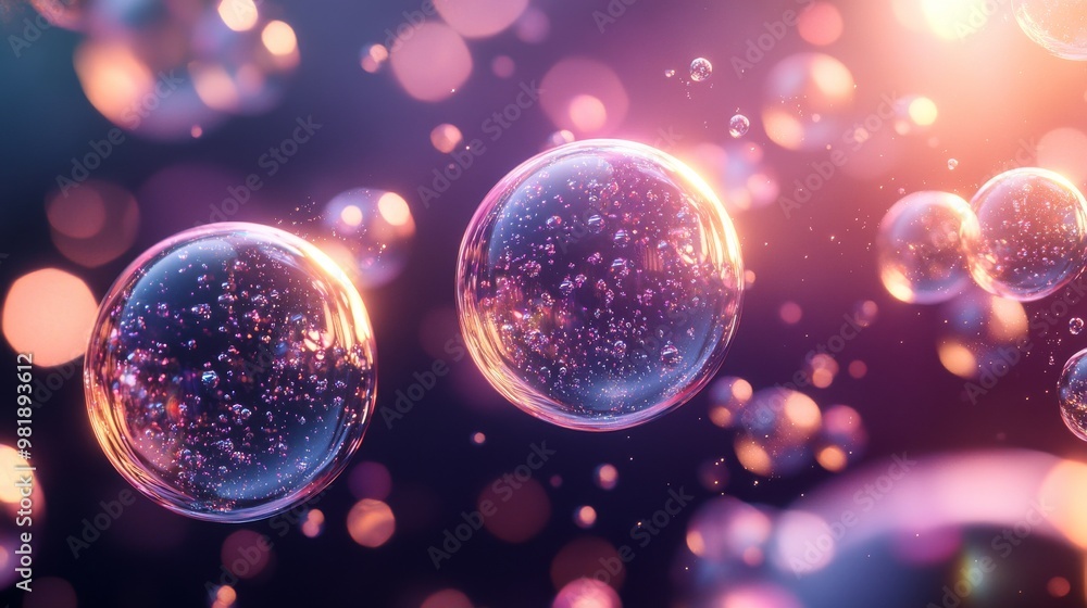 Poster shimmering bubbles with abstract bokeh lights