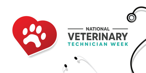 Veterinary Technicians Week. Pet icon, heart and stethoscope. Great for cards, banners, posters, social media and more. White background.