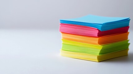 Organized Multicolored Sticky Tabs on White Background with Copy Space on the Right