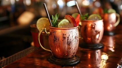 Copper Mugs with Refreshing Cocktails