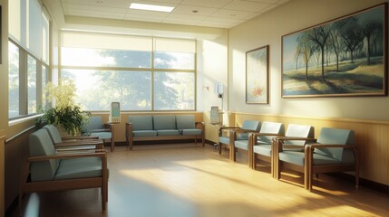 Cozy and Inviting Healthcare Waiting Room with Scenic Artwork