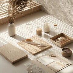 A minimalist branding concept for an eco-friendly brand, with a focus on natural materials, earthy colors, and a simple, clear message.