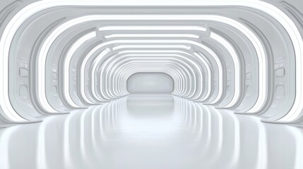 Obraz premium Futuristic White Corridor with Curved Walls and Bright Lights