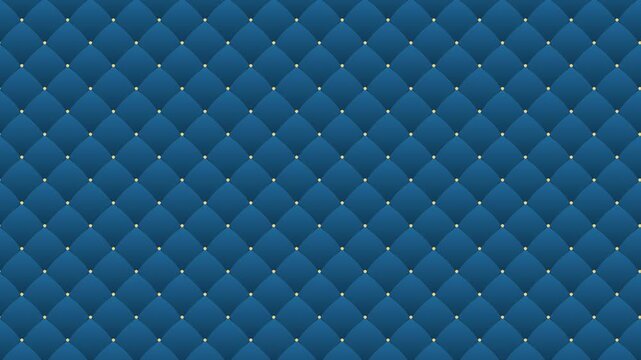 Upholstery quilted background animation. Quilted stitched background pattern. Blue leather texture sofa backdrop