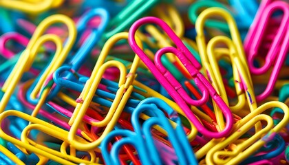 Colorful Chaos: An Abstract Close-Up of Vibrant Paperclips