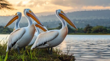 African pelicans by Lake Nakuru.