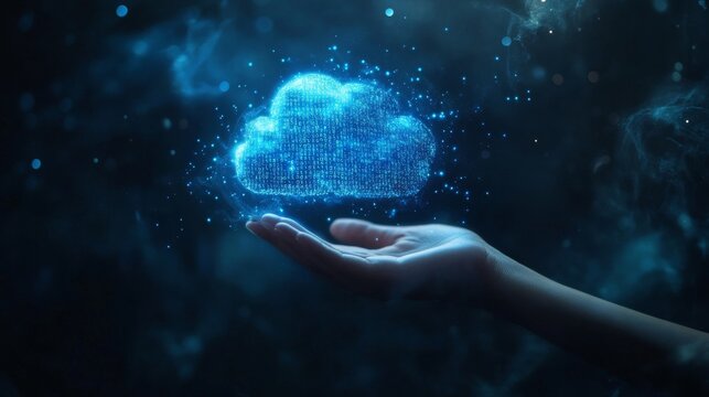 Blue cloud in hand on blurred background