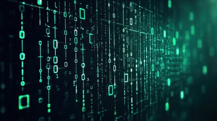 Obraz premium Abstract Digital Binary Code Background Green Glowing s s on Black