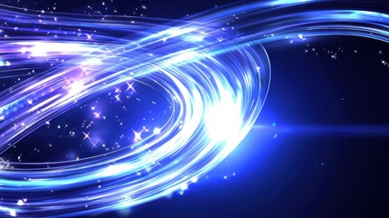 Abstract Blue Light Swirl with Glowing Stars