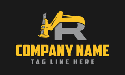 Letter R Excavator Forestry ,cutting trees in the forest , Logo Design