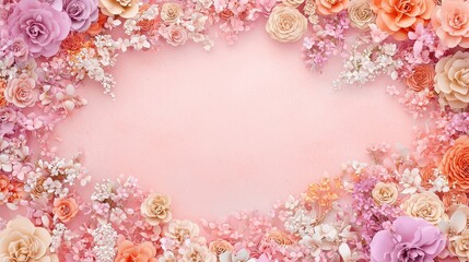 Pastel Pink and Peach Floral Border on Pink Background