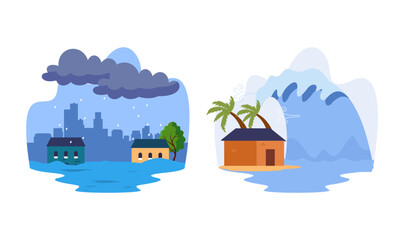 Fototapeta premium Natural disaster scenes. Different elemental calamity logo