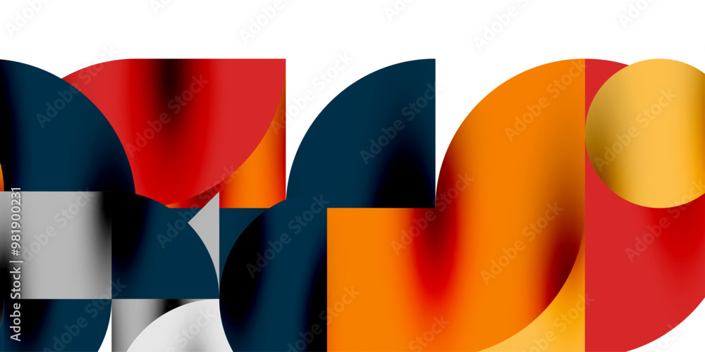 Poster tech minimal circular shapes geometric art. vector modern circles