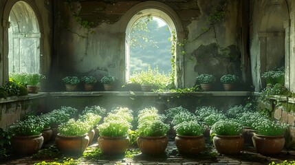 Sunbeams in a Forgotten Garden: A Tranquil Ruin