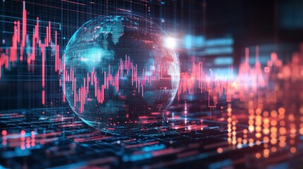 Digital globe with forex charts.
