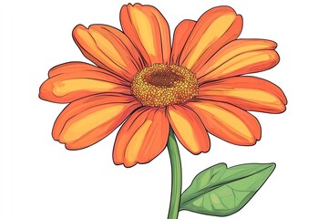 Vibrant orange gerber daisy on white background