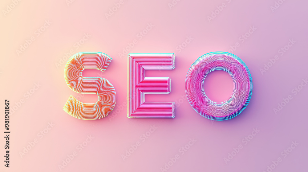 Poster vibrant and colorful representation of word seo showcases thin, continuous lines that create modern 