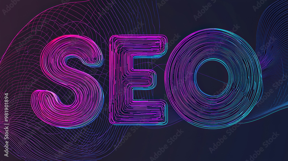 Poster seo is represented by vibrant, thin continuous lines, showcasing modern and dynamic design. this art