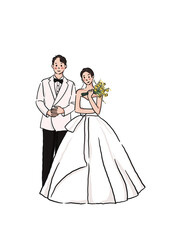 bride and groom with bouquet