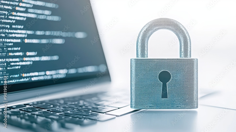 Poster cybersecurity data protection digital security laptop lock online security privacy secure safe secur