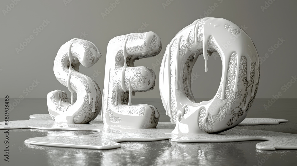 Poster melting letters spelling seo create unique visual representation of search engine optimization, evok