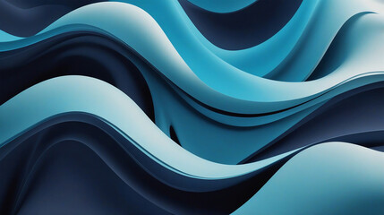Abstract pattern background of sky blue and dark ocean blue gradients that curve smoothly and flow like soft fabric or liquid waves