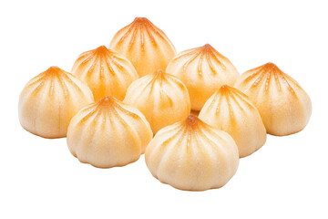 Obraz premium A delightful arrangement of freshly steamed dumplings, showcasing their golden-brown tops and soft, smooth texture.