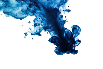 A mesmerizing swirl of blue ink dispersing in water, creating captivating shapes and patterns against a black background. - obrazy, fototapety, plakaty