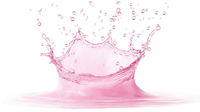 A vibrant splash of pink liquid creating dynamic droplets, perfect for artistic and promotional designs.